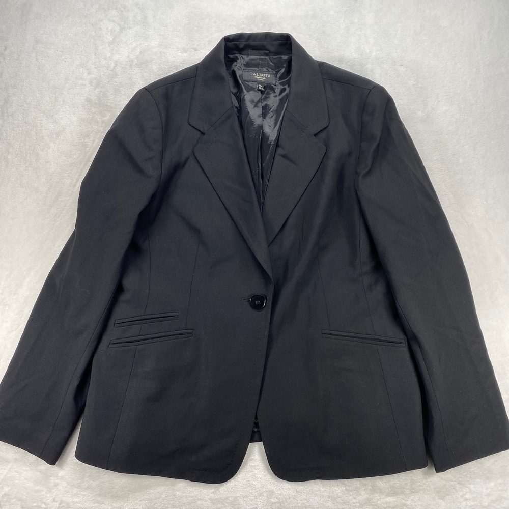 Talbots Wool Blend Blazer Career Office Jacket Petite‎ Black Size 16P
